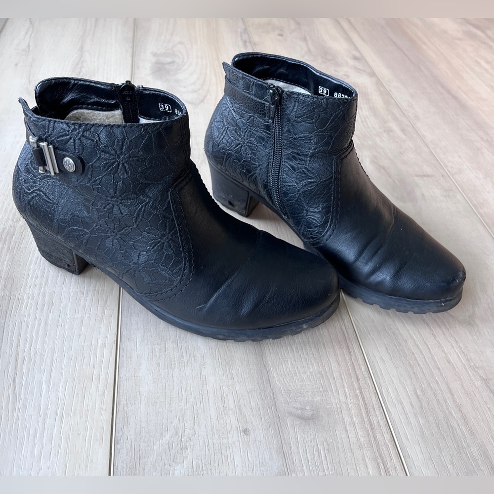 Rieker Black Floral Ankle Booties